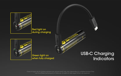 Nitecore 2600mAh USB-C Rechargeable 18650 Button Top Battery