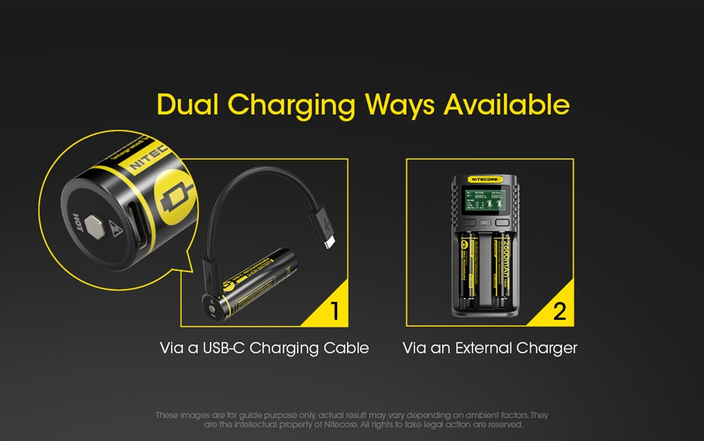 Nitecore 2600mAh USB-C Rechargeable 18650 Button Top Battery