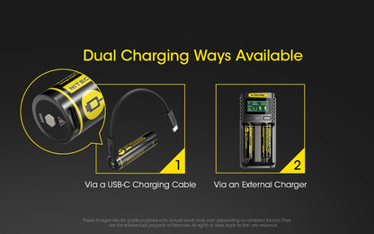 Nitecore 2600mAh USB-C Rechargeable 18650 Button Top Battery