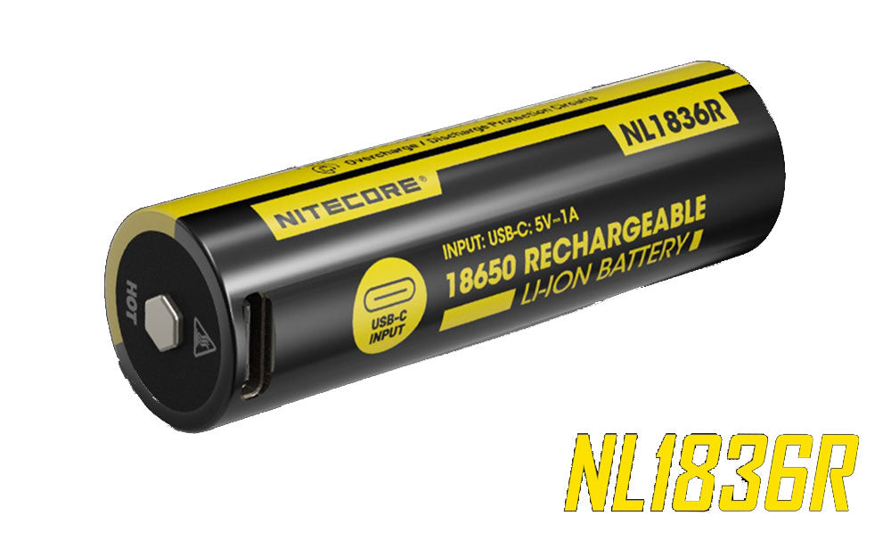 Nitecore 3600mAh USB-C Rechargeable 18650 Button Top Battery