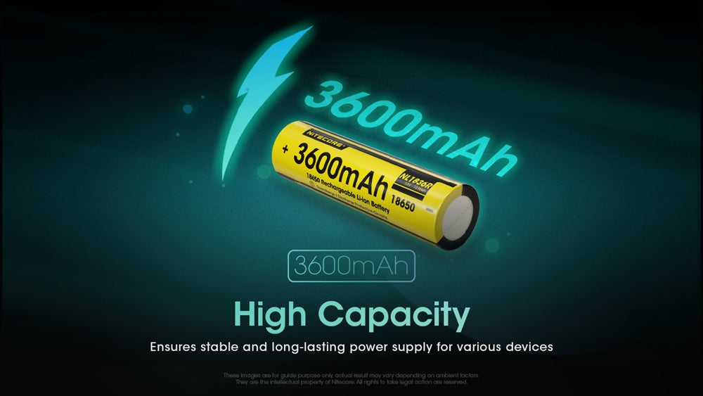 Nitecore 3600mAh USB-C Rechargeable 18650 Button Top Battery