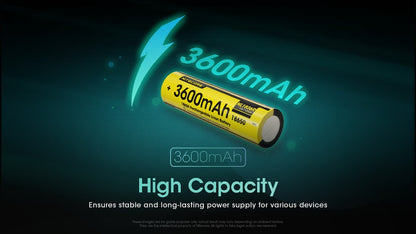 Nitecore 3600mAh USB-C Rechargeable 18650 Button Top Battery