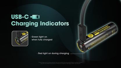 Nitecore 3600mAh USB-C Rechargeable 18650 Button Top Battery