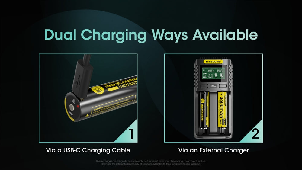 Nitecore 3600mAh USB-C Rechargeable 18650 Button Top Battery