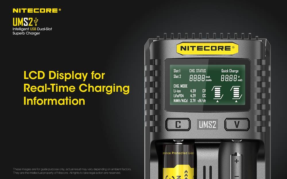 Nitecore UMS2 Dual-Slot USB Fast Battery Charger - 18650 - 21700 - 18500